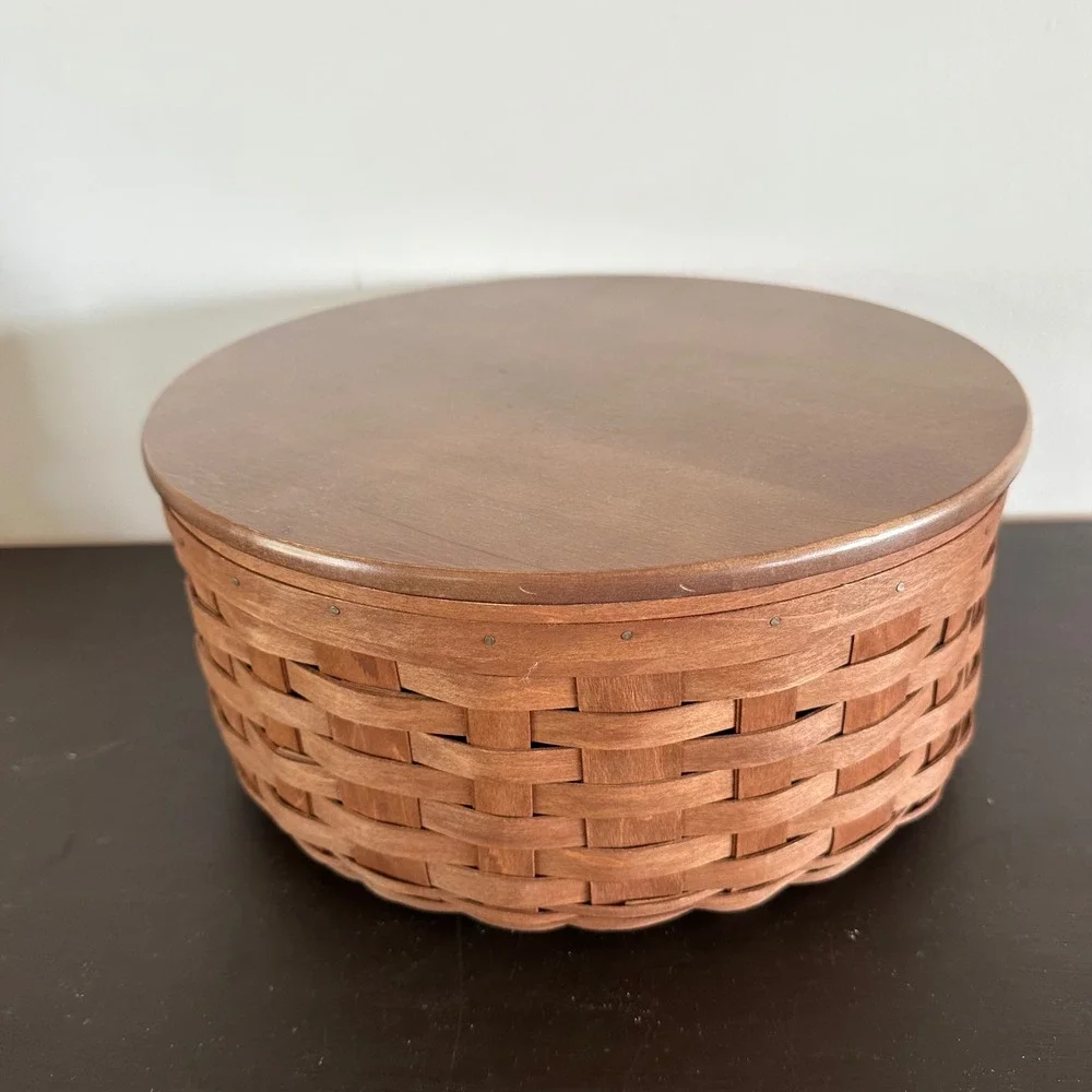 Longaberger Round Woven Basket Wood Lid Salad Bowl & Lid 40454 Entertaining